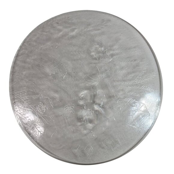 Libbey Embossed Glass Christmas Serving Platter Round 13" Bear Tree Ornament VTG - Picture 4 of 6